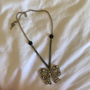 Betsey Johnson Bow Necklace with Blue Diamonds